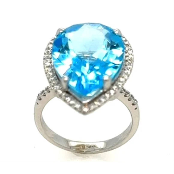 14K 10.11 Carat Halo Topaz Diamond Embellished Impressive Engagement Ring - Picture 2 of 4